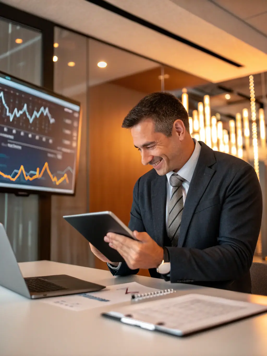 An image depicting a financial advisor discussing asset allocation strategies with clients in a modern office setting, emphasizing trust and expertise.